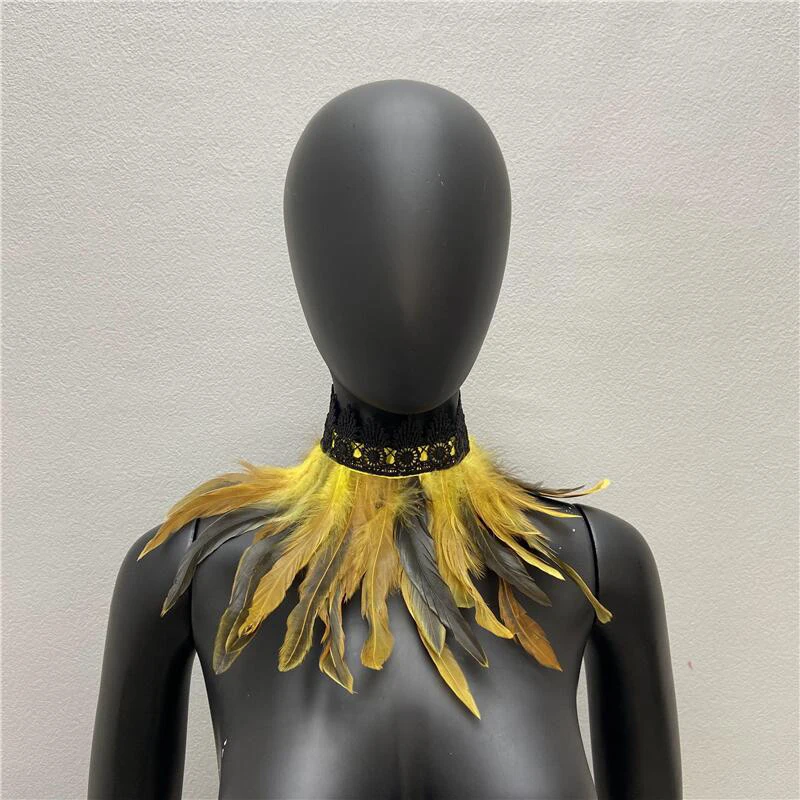 Écharpe Plumes de Luxe pour Femme, Snood, Style Gothique, Châles Punk, ixd'Halloween, Spectacle, Décoration, 32cm