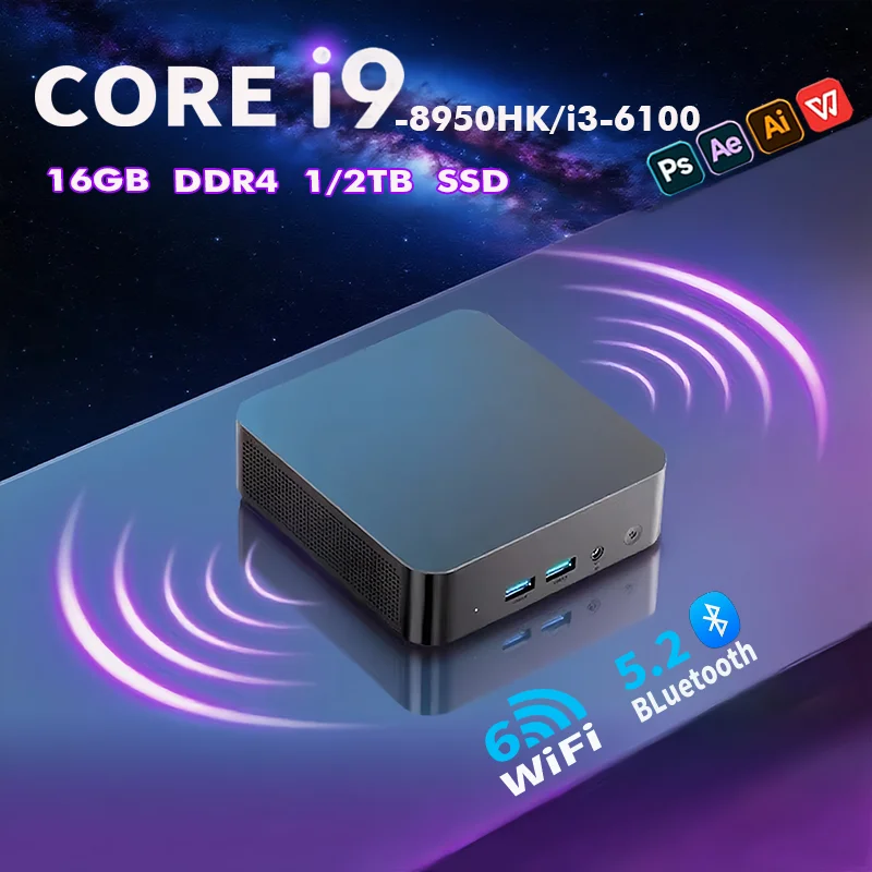 

2026 Core i9-8950HK/i3-6100 Portable Mini PC Computer Windows 11 16GB DDR4 1/2TB SSD Gaming Computer WiFi 6 office Mini Desktop