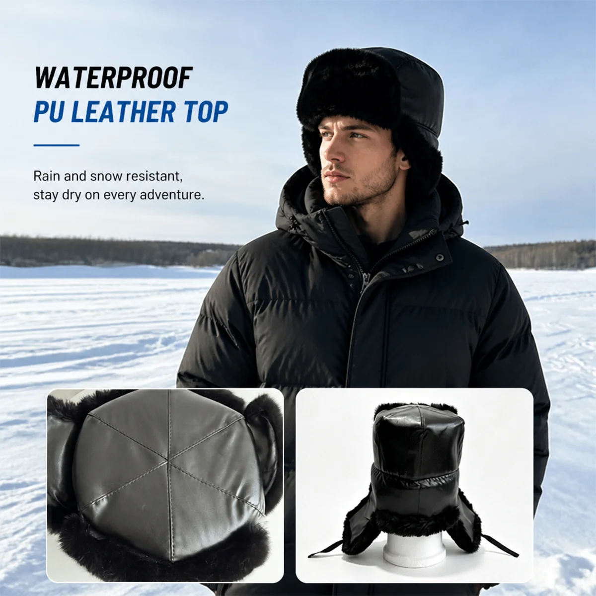 New motorcycle outdoor warm and cold resistant unisex riding leather hat, ear cup style ski hat, comfortable and warm in winter