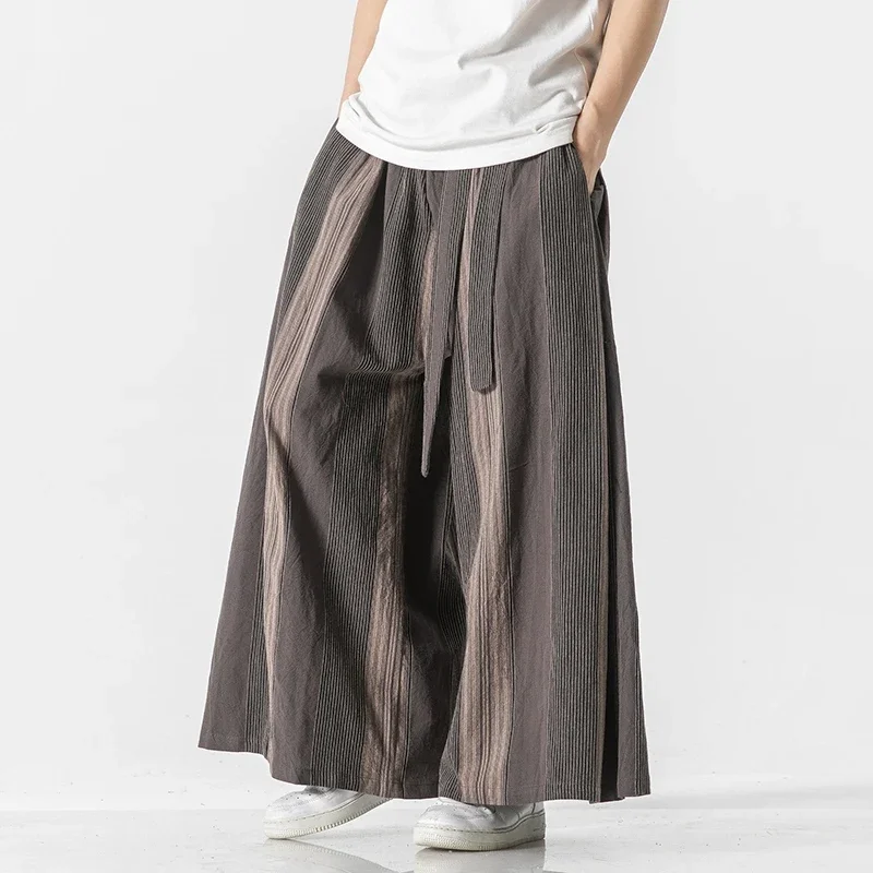 Pants Men Striped Wide Leg Cotton Linen Wide-Leg Pants Man Retro Chinese Style Male Casual Hot sales Nepal Robe Joggers Trousers