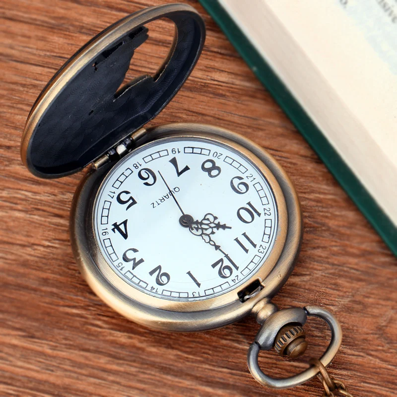 Quartz Watch Pocket  Open-faced Cover Mixed Style Wolf Embossment Transparent Lid Pendant Gift