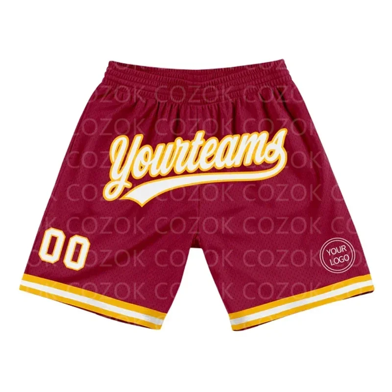 

Custom Red Yellow Authentic Basketball Shorts 3D Printed Men Shorts Your Name Mumber Quick Drying Beach Shorts