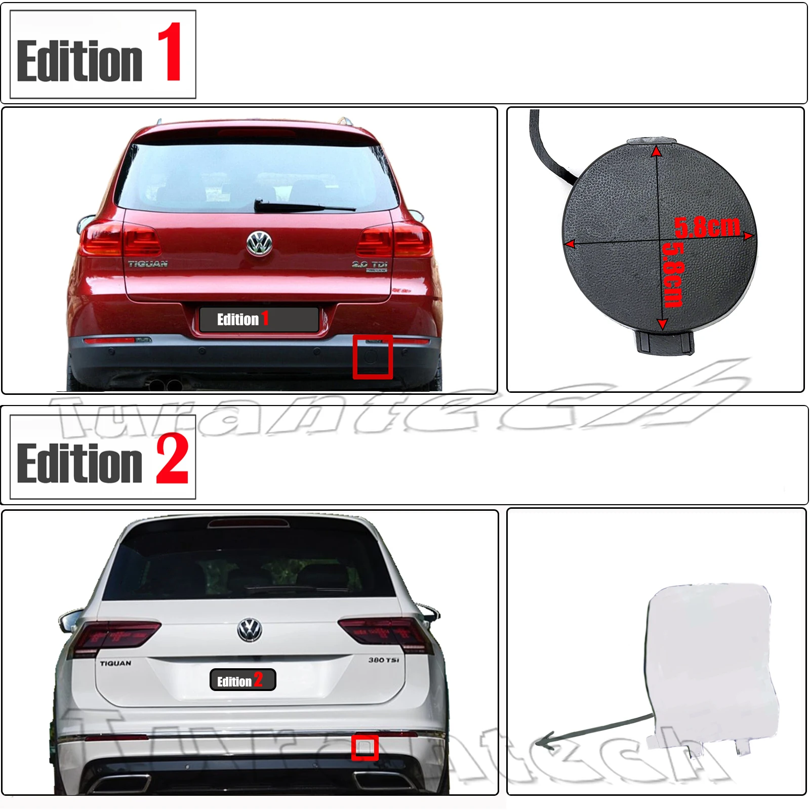 牽引アイフックキャップ,リア牽引カバー,vw Tiguan i mk1 s se sel 1.4l 2.0l i4,08-18