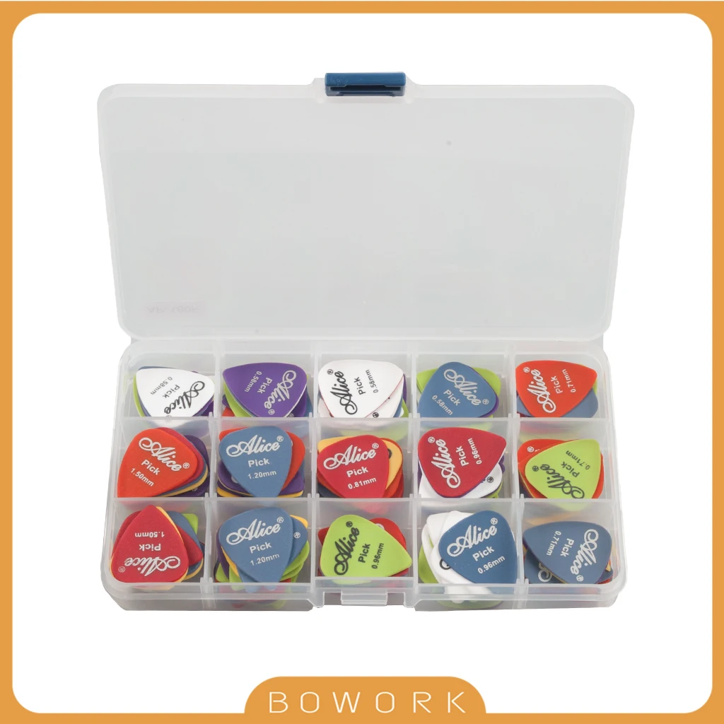 

180PCS Thin & Medium Colorful Acoustic Guitar Bass Picks W/ Picks Plastic Tin Box Assorted Color Alice Plectrum Mixed