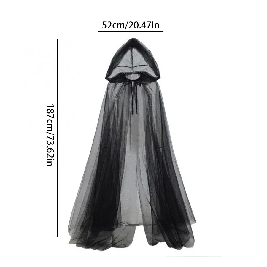 Halloween Kapuzen-Mesh-Umhang Hexen-Vampir-Schicksalsmann-Kostüm Cape Gotisches Cosplay-Party-Kostümzubehör für Damen und Herren – Detail 6