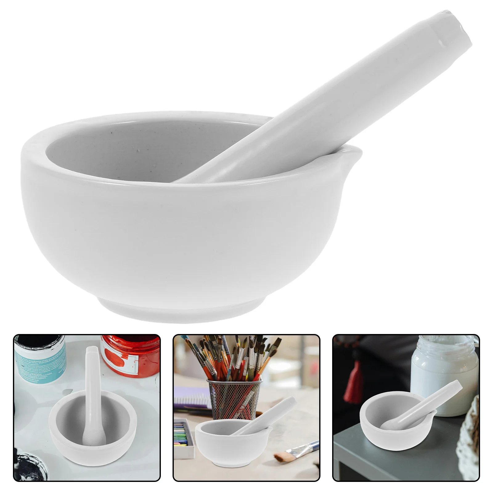 

2Sets Ceramic Pottery Mortar and Pestle Grinding Bowl Set Pigment Mixer DIY Home Studio School Mortar and Pestle