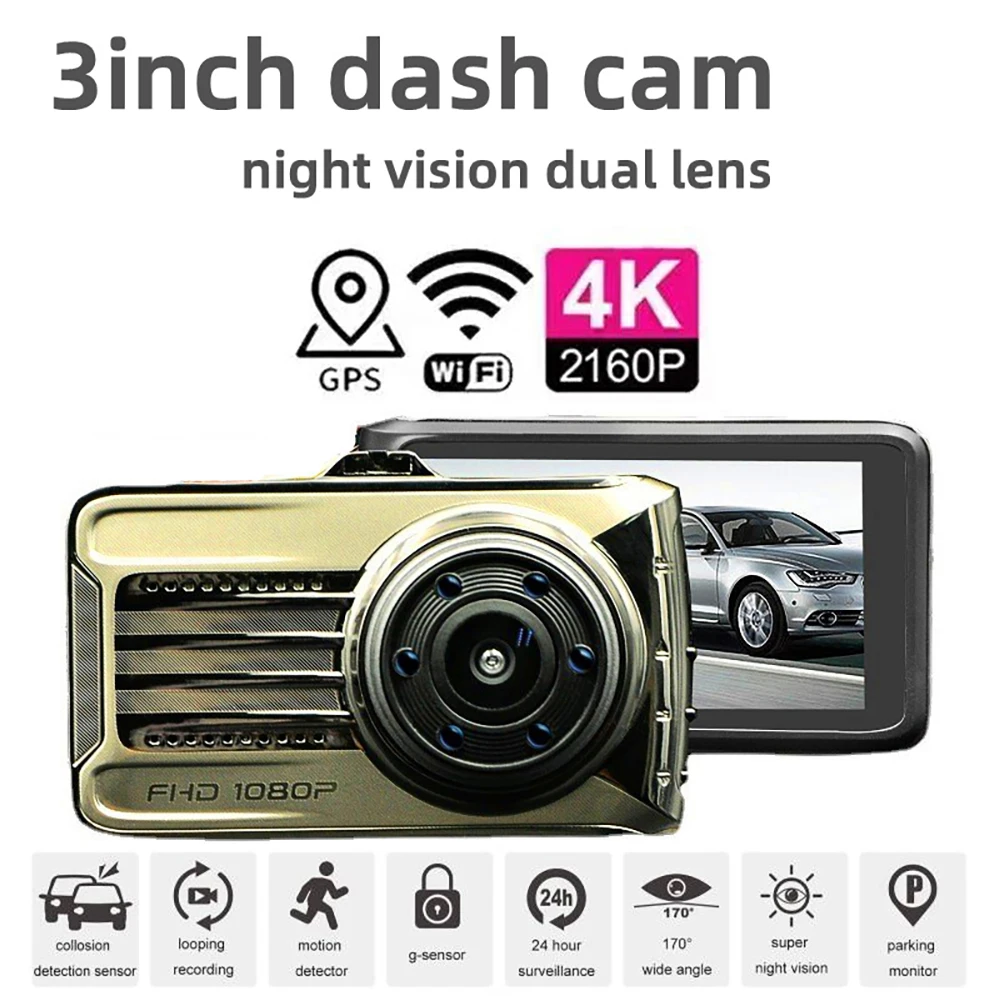 4K Car DVR WiFi GPS Dash Cam Vehicle Camera 2160P Driving Video Recorder Night Vision Auto Black Box Registrar Parking Monitor