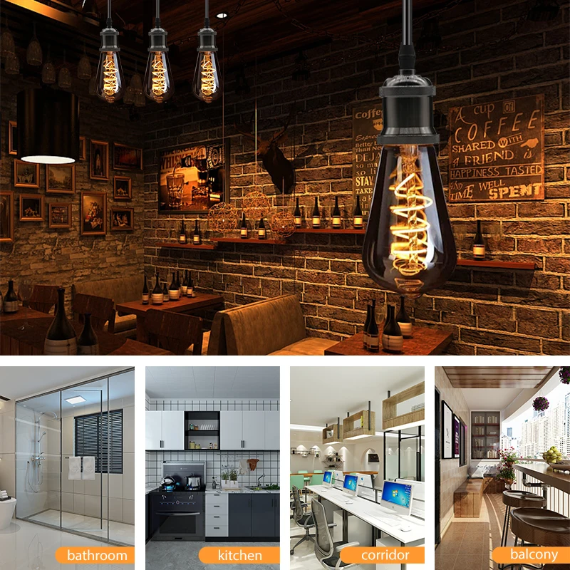 Vintage Pendant Light Base Retro Industrial Pendant Lamp Holder Simple Hanging Lights Bulb Socket Fixtures E27 for Restaurant