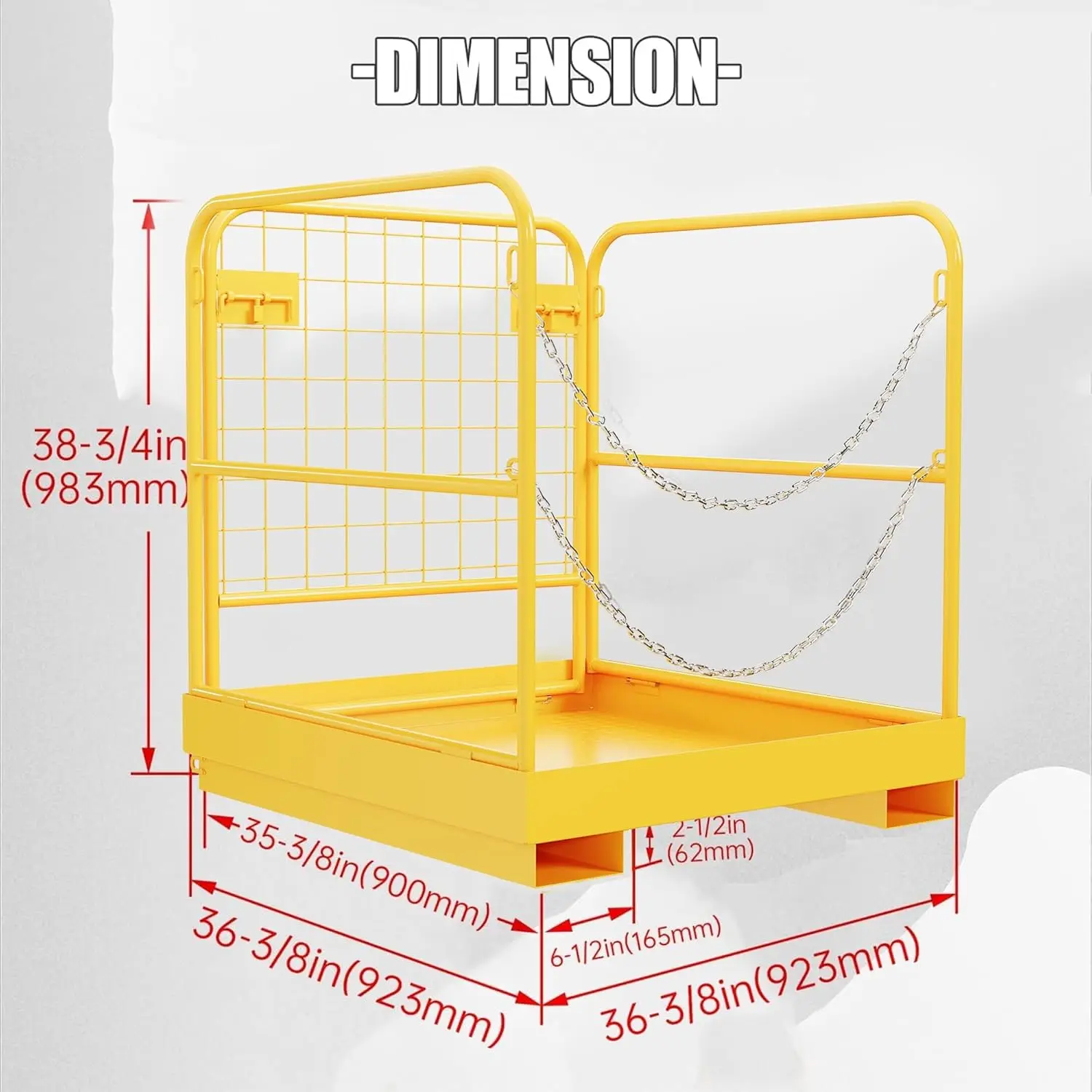 Gaiola para empilhadeira 36x36, capacidade de 1200 lbs, plataforma de trabalho, gaiola de segurança, cesta de elevação dobrável, trilhos aéreos, aço resistente