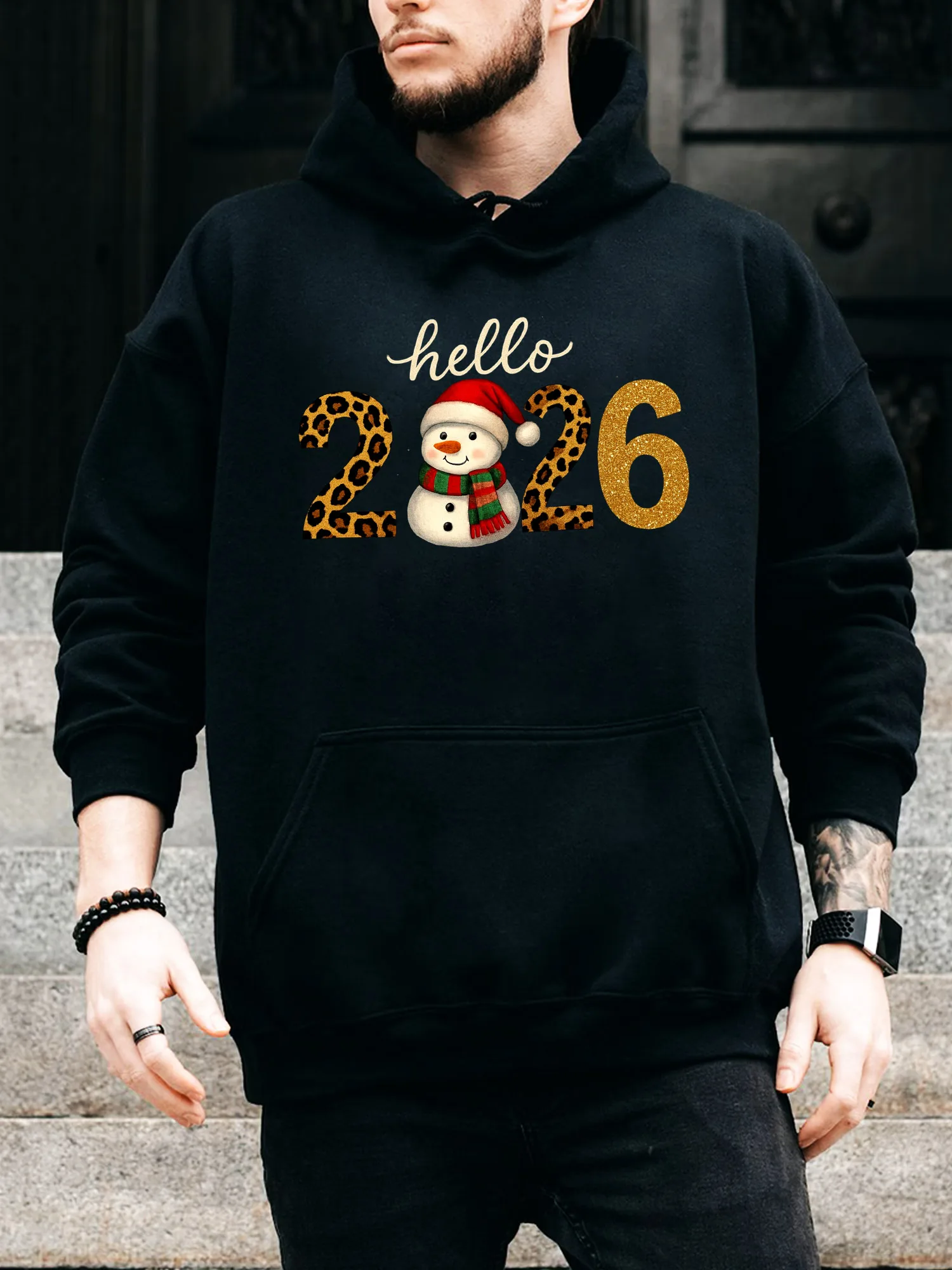 

Мужская толстовка с капюшоном на шнурке Hello 2026, повседневный удобный черный пуловер, осенне-зимняя толстовка с капюшоном