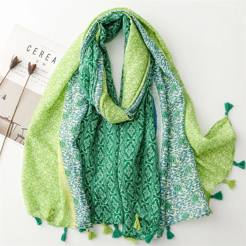 New Spain Fashion Patchwork Polka Floral Viscose Shawl Scarf Lady High Quality Wrap Pashmina Stole Bufanda Muslim Hijab 180*90Cm