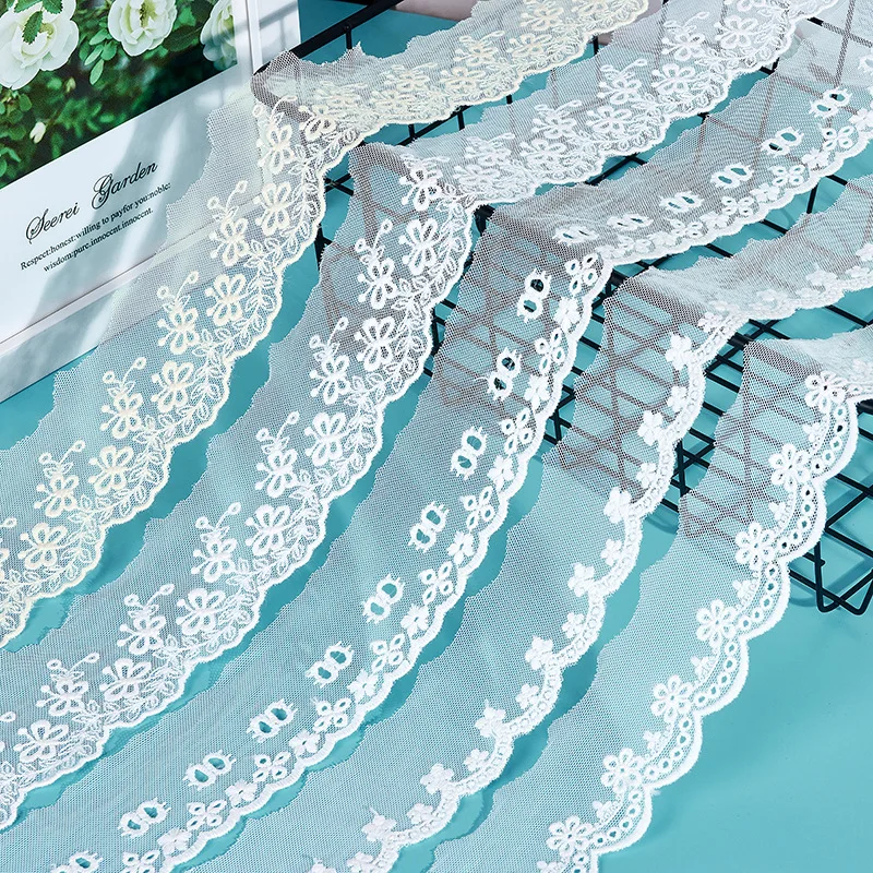 

Cotton Embroidered Lace Trims, DIY Accessories, White, Floret Design, Lace to Sew Garment, Scrapbooking, 19yards wholesale 114