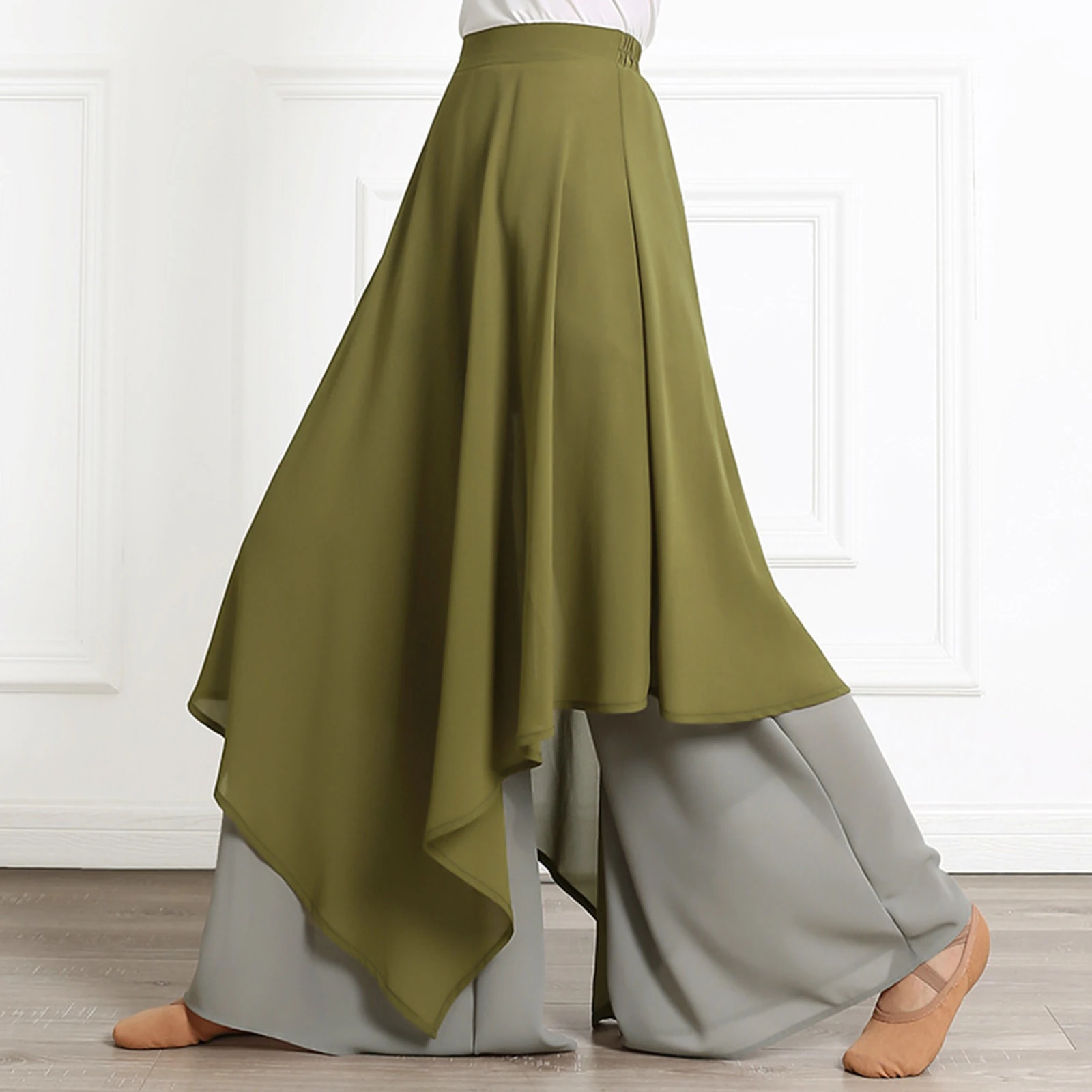 Jupe-culotte en mousseline de soie pour femme, pantalon à jupe irrégulière, jambe large, pratique de la danse classique, entraînement, performance