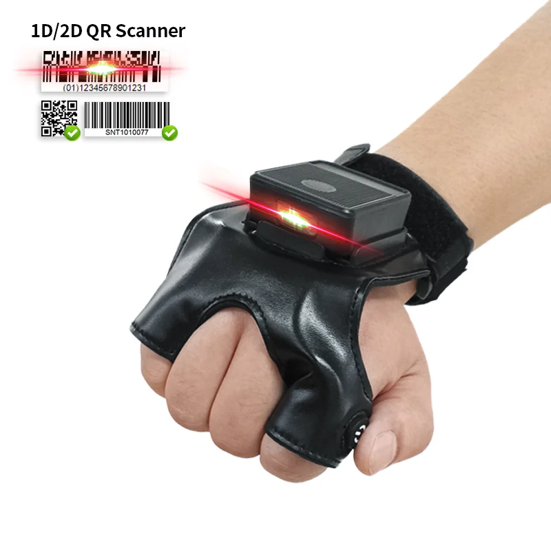 Glove Type Bluetooth Data Visual Wearable 2080W QR Code Reader PDF417 Miniature Ring Industrial Barcode Scanner
