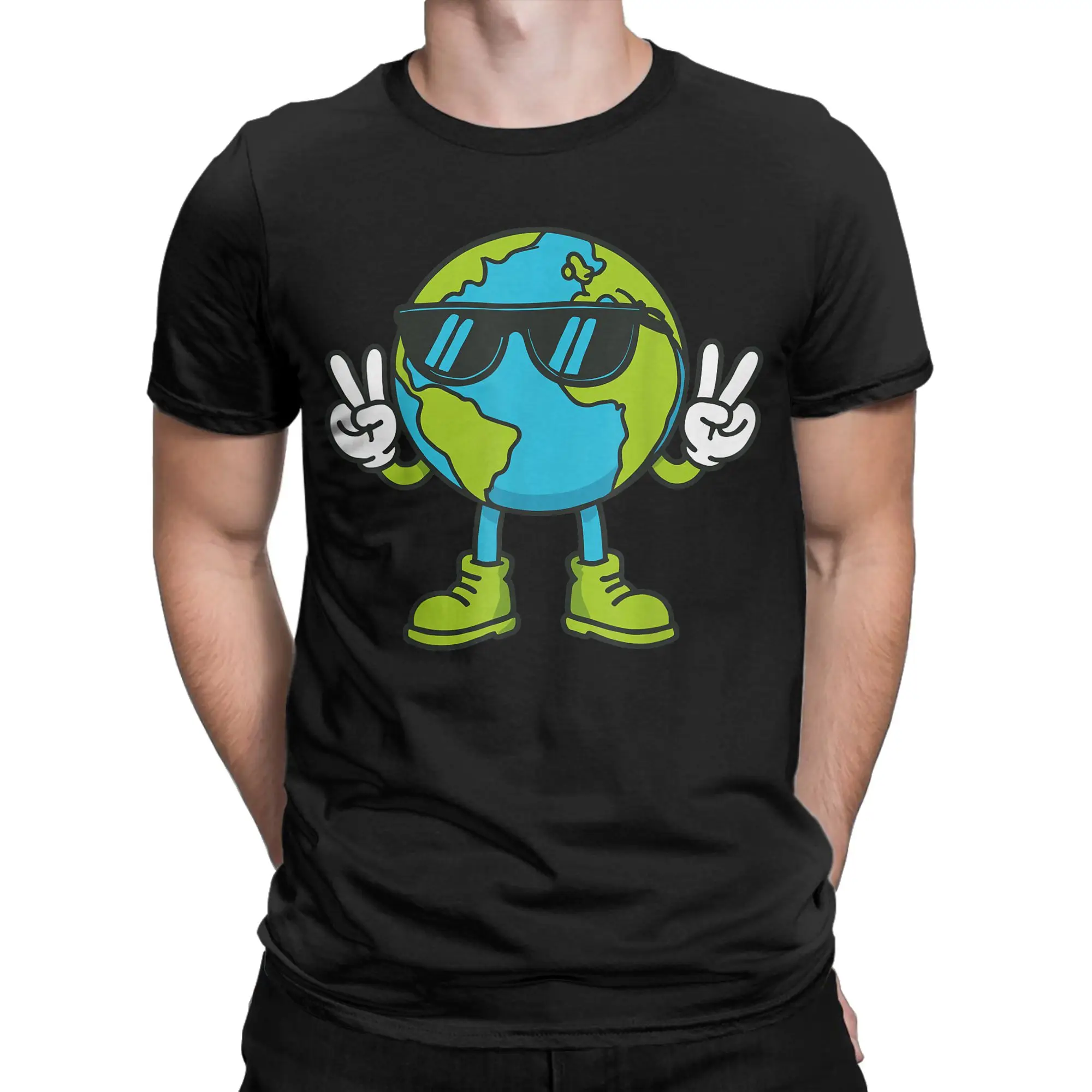 Earth Love Power Peace World T-Shirts for Men  Novelty Cotton Tee Shirt Crewneck Short Sleeve T Shirt Gift Idea Clothes