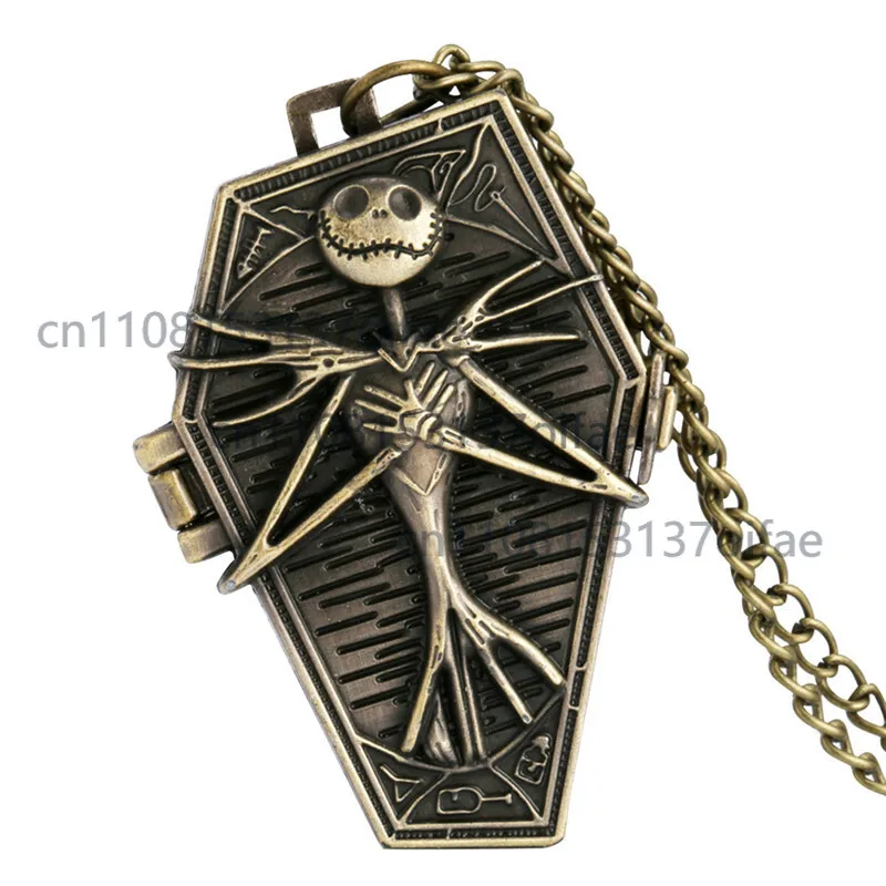 Bronze Steampunk Quartz Analog Pocket Watch Coffin Skull Design Christmas Gifts