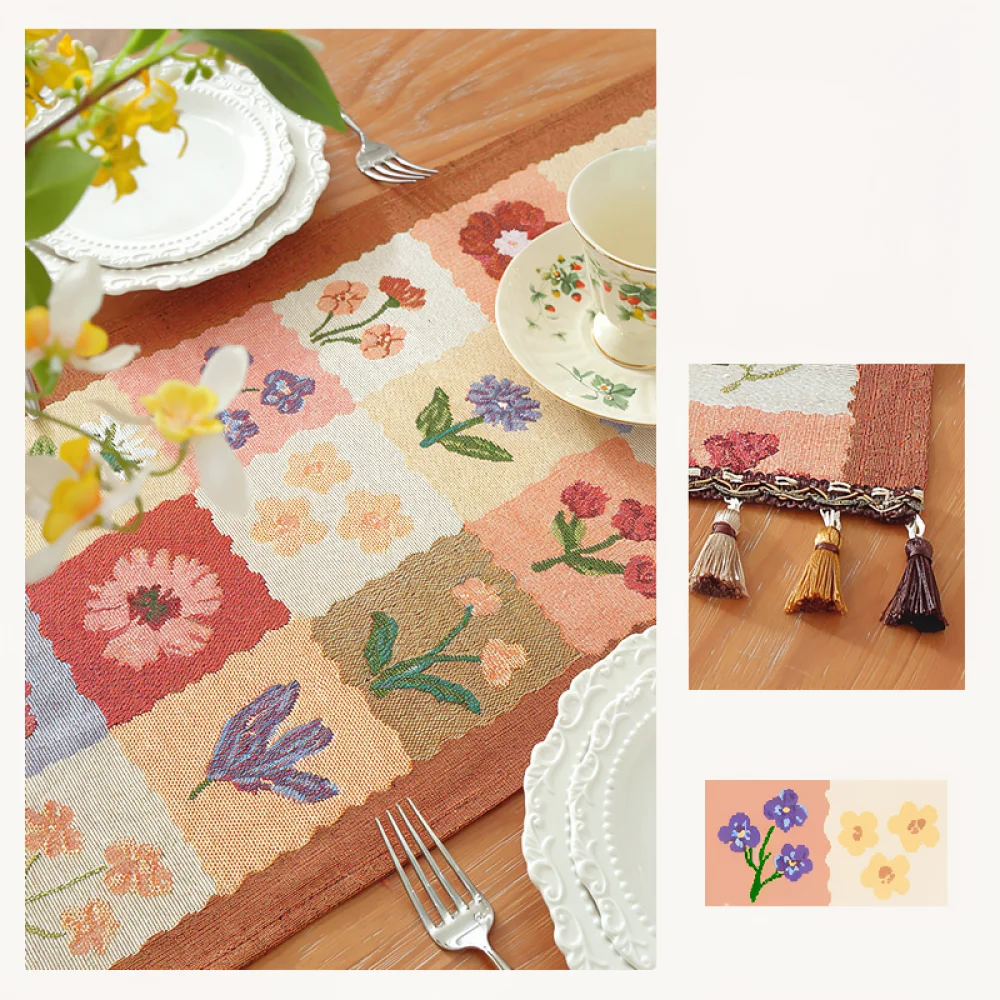 Vintage Style Floral Table Runner American Tablecloth For TV Stand Sideboard Dresser Cover Dustproof Home Textiles