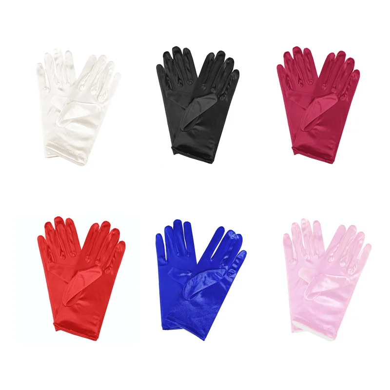 Gloves Kids Performance Flower Girl Dress Conductor Satin White Full Finger Stretchy Short Stage Show Child Size Soft Elegant