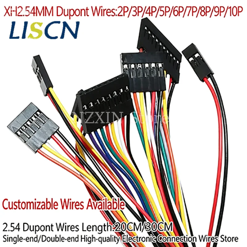 10PCS DuPont wire 2.54mm single/double head female to female color ribbon cable 10CM/20/30CM test wire 2P3P4P5P6P7P8P-12P