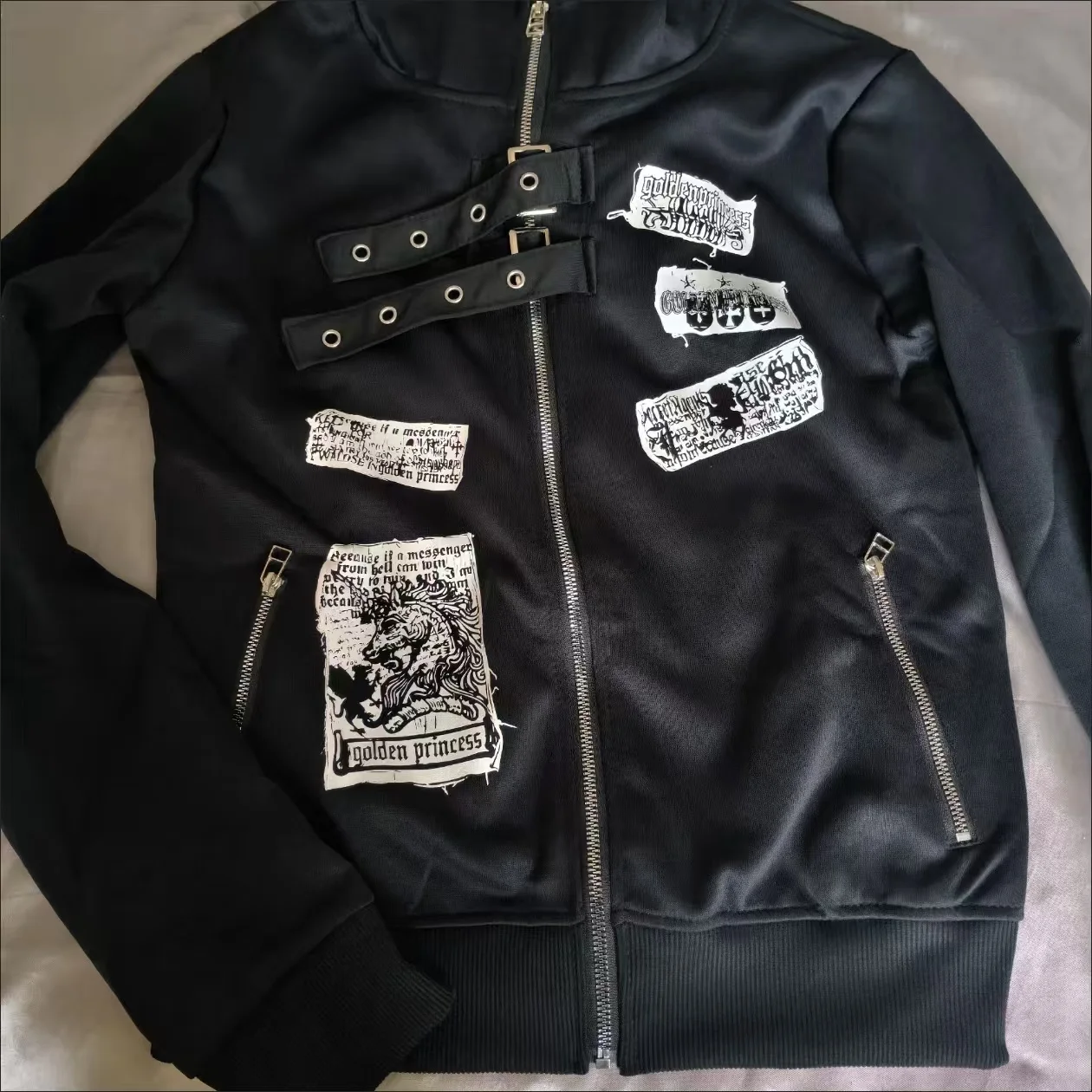 

Subculture Harajuku Safari Пальто с капюшоном Женские толстовки на молнии Повседневная уличная одежда Куртка в стиле гранж 2000-х годов Винтаж с воротником-стойкой