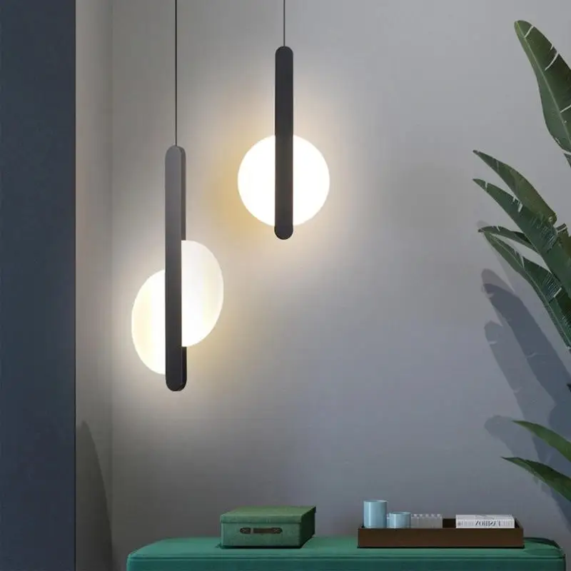 Lámpara colgante nórdica para mesita de noche, luz de línea larga, fondo minimalista negro de lujo, decoración de dormitorio y pared