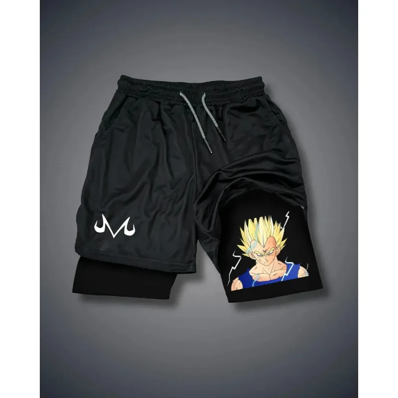 Shorts Dragon Ball autênticos 2025 - Shorts esportivos com licença oficial estilo Y2K de camada dupla Goku para homens