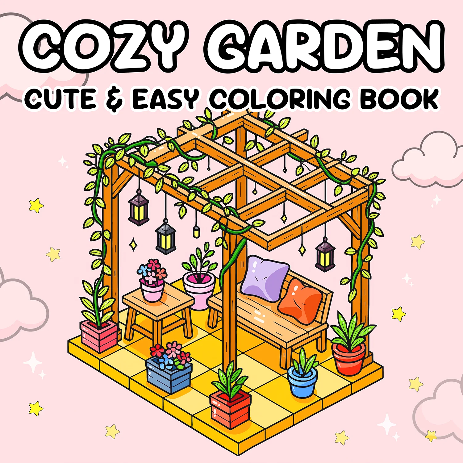 Livro de Colorir para Adultos Cozy Garden: Padrões Fofos, Simples e Fáceis para Alívio do Estresse e Relaxamento – Livro de Arte Ideal para Presente de Aniversário ou Festa