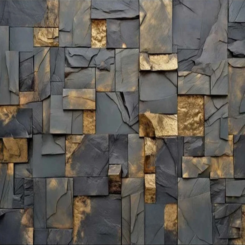 MU7841 روك ثقافي الحجر الذهب احباط الفن بسيط الحديثة مخصص أريكة التلفزيون غرف المعيشة غرف نوم حائط الخلفية ديكور المنزل #5