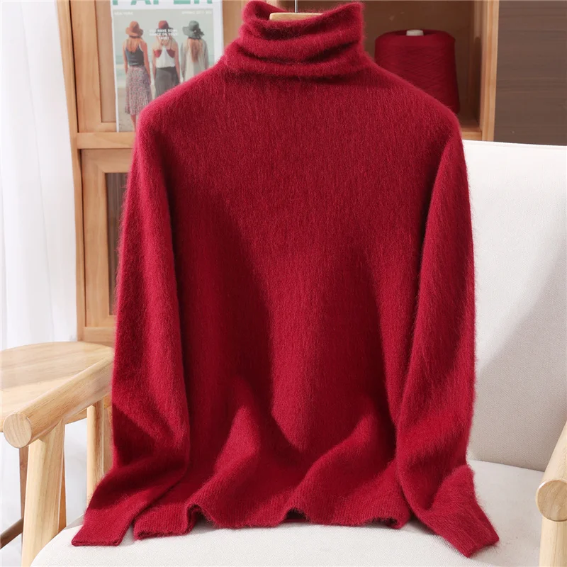 เสื้อสเวตเตอร์ผู้หญิงผ้าแคชเมียร์มิงค์แท้ 100% สำหรับฤดูใบไม้ร่วงและฤดูหนาว สีพื้น คอเต่า แฟชั่น นุ่ม อุ่น สบาย