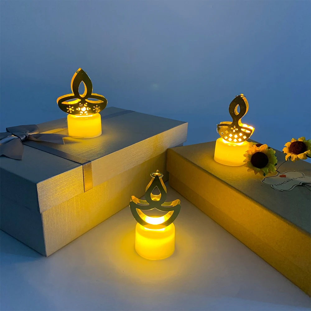 Diwali Diya Decor LED Candle Light, Hindu, Deepavali Festival, Night Light, Battery Powered, Art, 10 Pcs