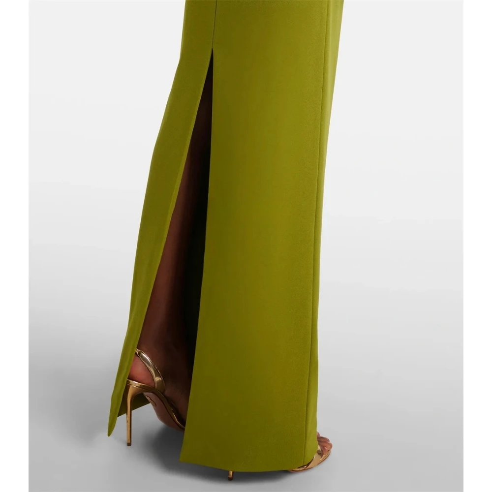 فستان حفلة موسيقية أخضر مخصص بسيط جيرسي مطوي مستقيم فساتين السهرة طويلة الأكمام طول الكاحل فساتين الحفلات الرسمية