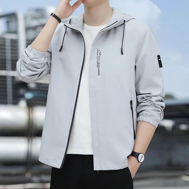 

Новая мужская демисезонная тонкая теплая спортивная куртка свободного кроя из полиэфирного волокна с длинными рукавами и капюшоном для повседневного использования, модель 2026 года