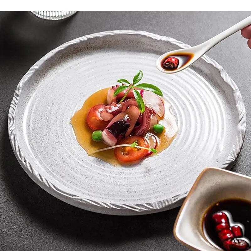

Threaded Ceramic Flat Plate Restaurant Steak Pasta Dessert Plates Molecular Cooking Specialty Tableware
