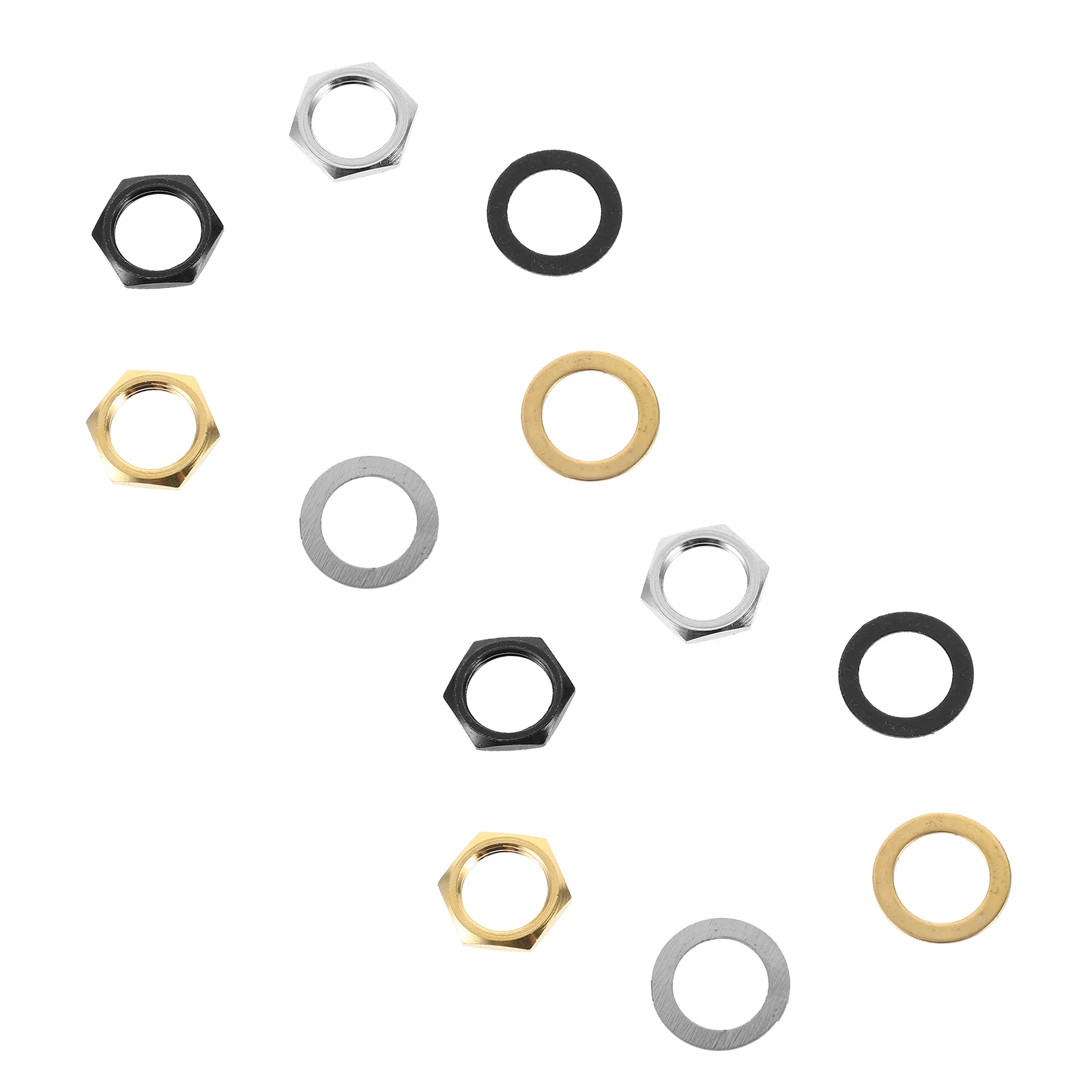 

12 Sets 3/8 Inch Guitar Bass Nut Washers 9.36MM Metal Gaskets Silver Black Gold Parts Socket Accessories Electric for guitar