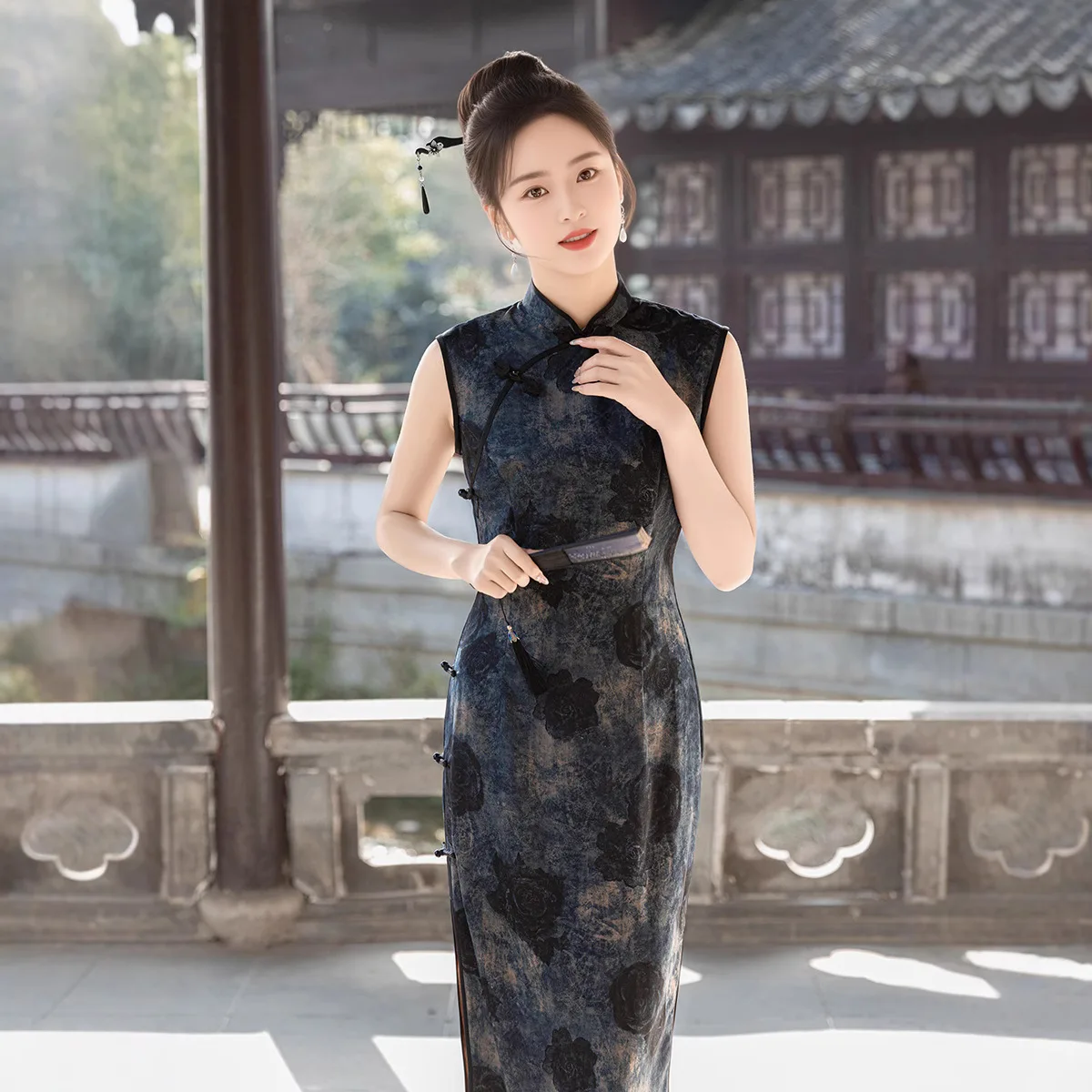 

Summer Improved Sleeveless Cheongsam Long Style China Style Slimming Tie-Dye Qipao Cheongsam