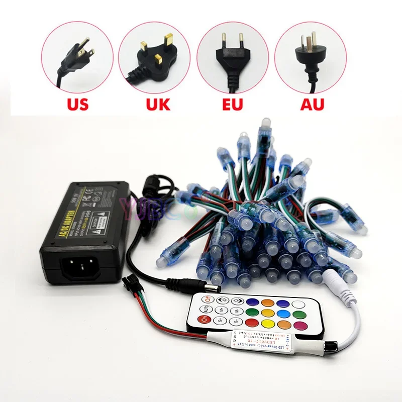 

50 Pcs WS2811 IC RGB Pixel LED Module Light Full Color IP68 DC 5V,21keys Pixels RGB strip Controller LED power Adapter