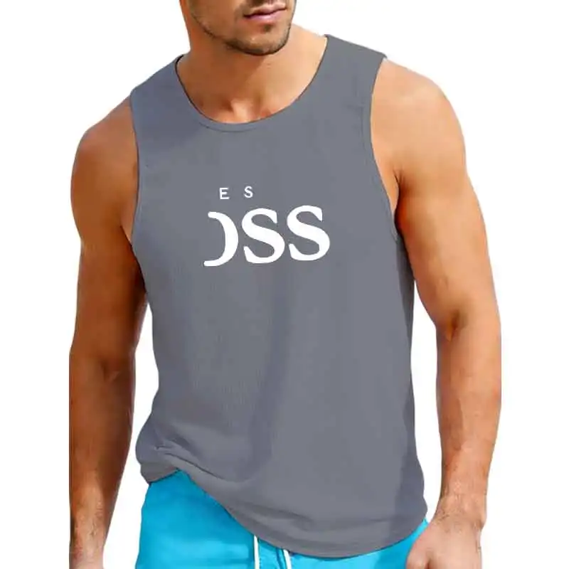 Spring and summer men's vest, fitness and leisure sports sleeveless shirt, printed T-shirt top