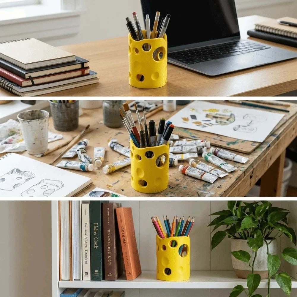 3D Printed Creative Ninja Pen Holder Desktop Storage Pencil Storage Cheese Pen Cup Creative Design Makeup Brush Storage