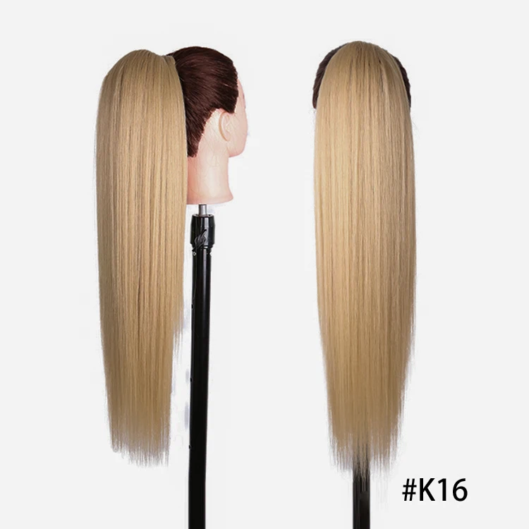 Blonde synthetische paardenstaart, lang golvend gevlochten paardenstaart haarstukje op clip, ombre zwartbruine haarextensies, paardenstaart voor dames