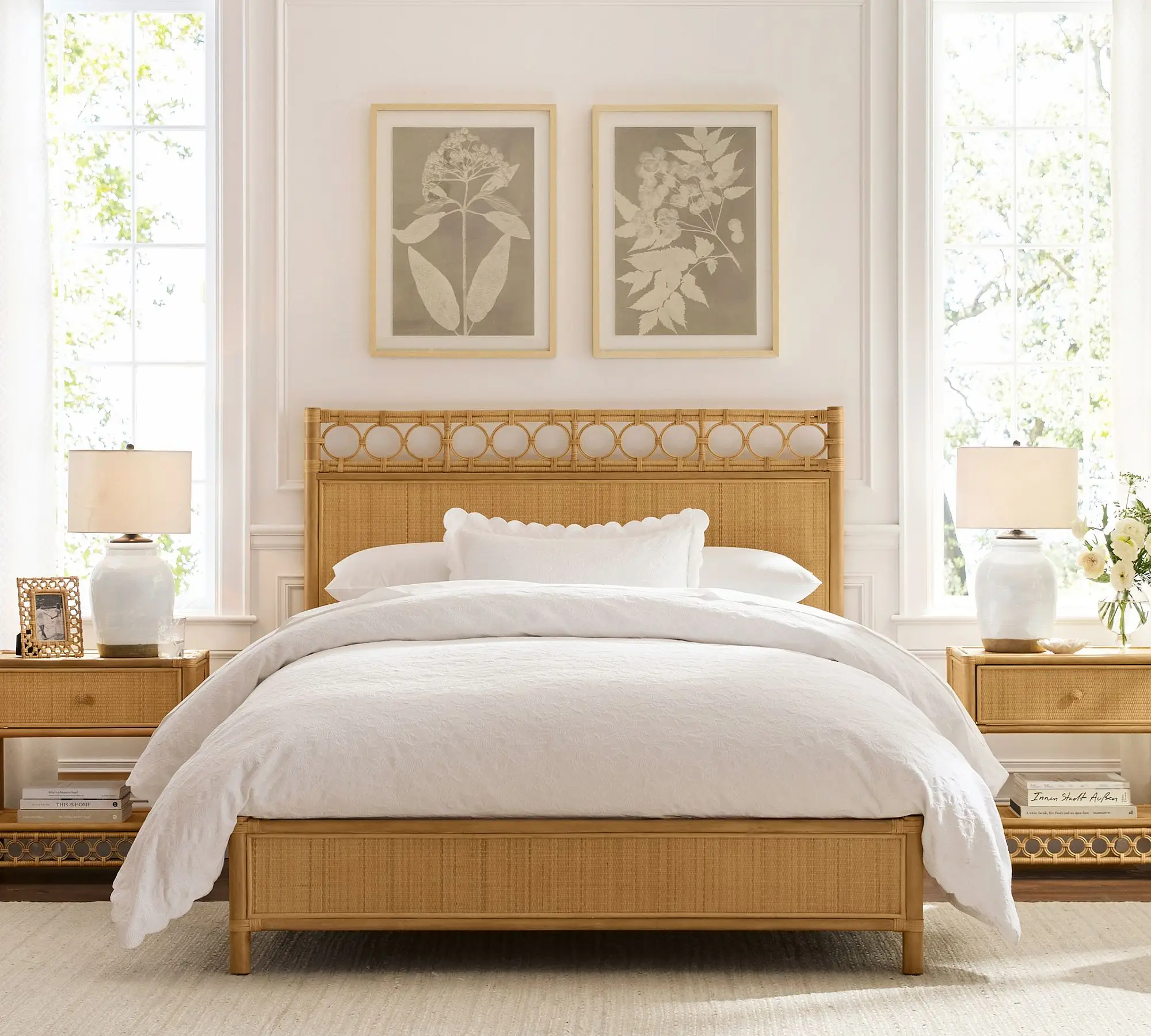 k*-French Vintage Solid Wood Bed with Wicker, Direct From the Factory, Available in Large Quantities