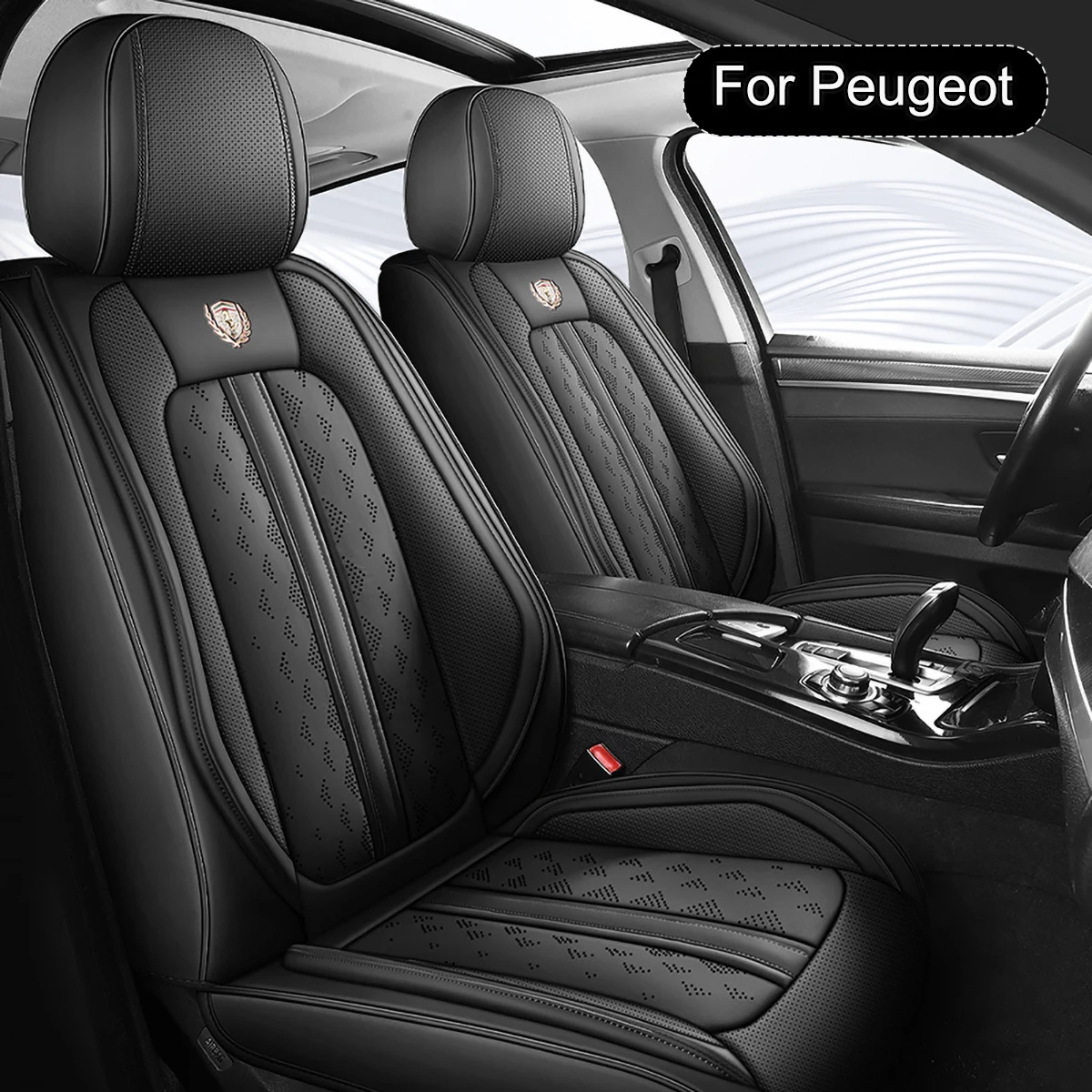 Fundas de Asiento para Coche de Cuero,  Fundas para Asientos Delanteros y Traseros 5 Piezas, Compatible con Peugeot 208, 2008, 308, 3008, 508, 5008, 206, 307