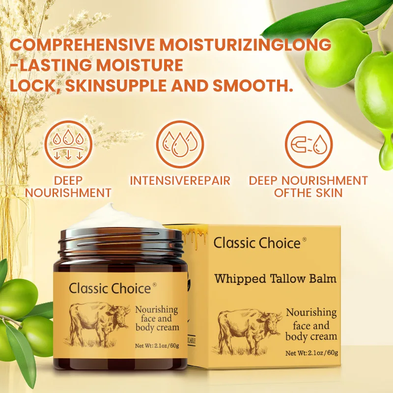 Nourishing Face Foundation Whipped Tallow Balm Cream for Intense Hydration in Dry Cracked Skin, Reducing Fine Lines, Non-Greasy