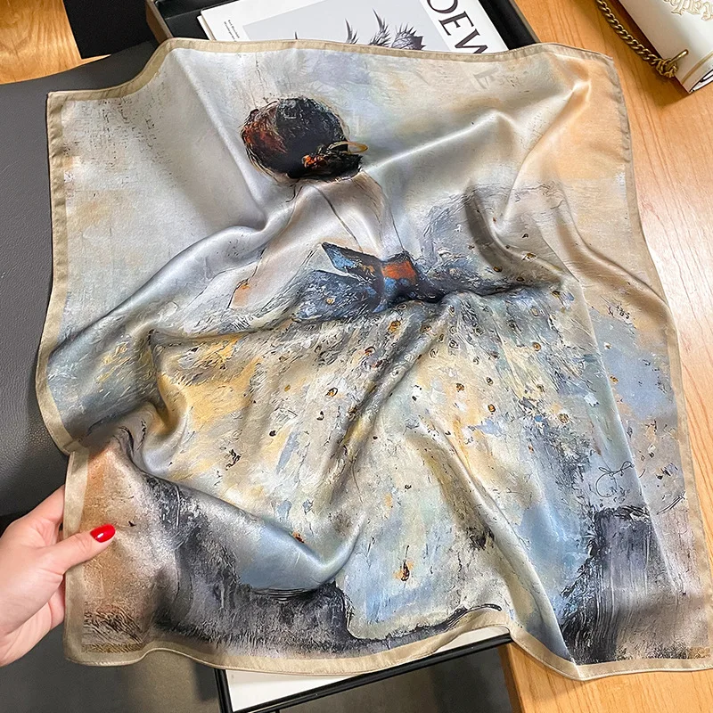2025 Luxury Satin Silk Scarf 70*70cm Square Girl Print Women Shawl Headband Small Hair Scarves Bandana Handkerchief
