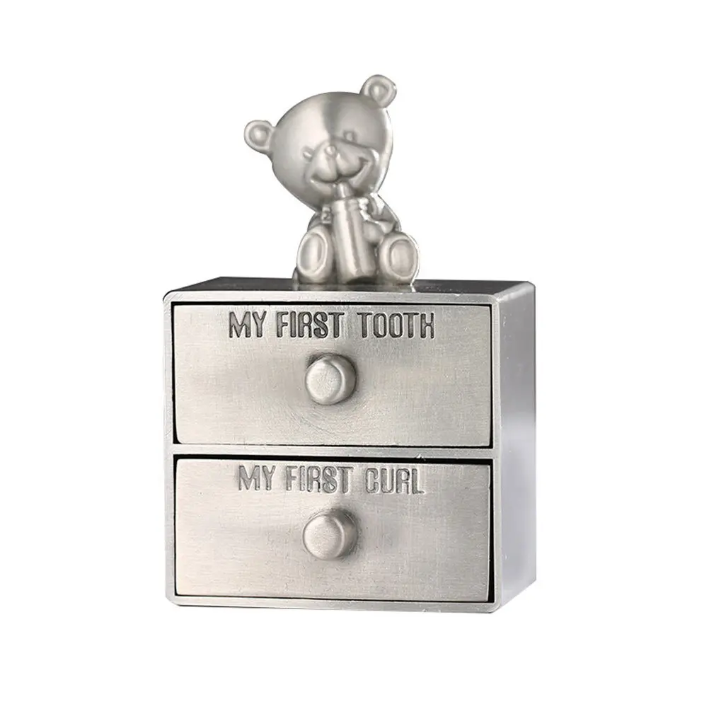 

Baby Teeth Keepsake Box 2 Drawer Baby Tooth Storage Organizer Portable Infant Tooth Holder Cute Bear Design Family Memory