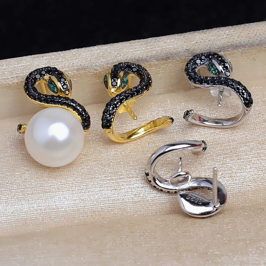 Wholesale Snake Shape 925 Sterling Silver Earrings Base Findings Mountings Jewelry Mounts Fittings Accessories for 7-8mm Pearls