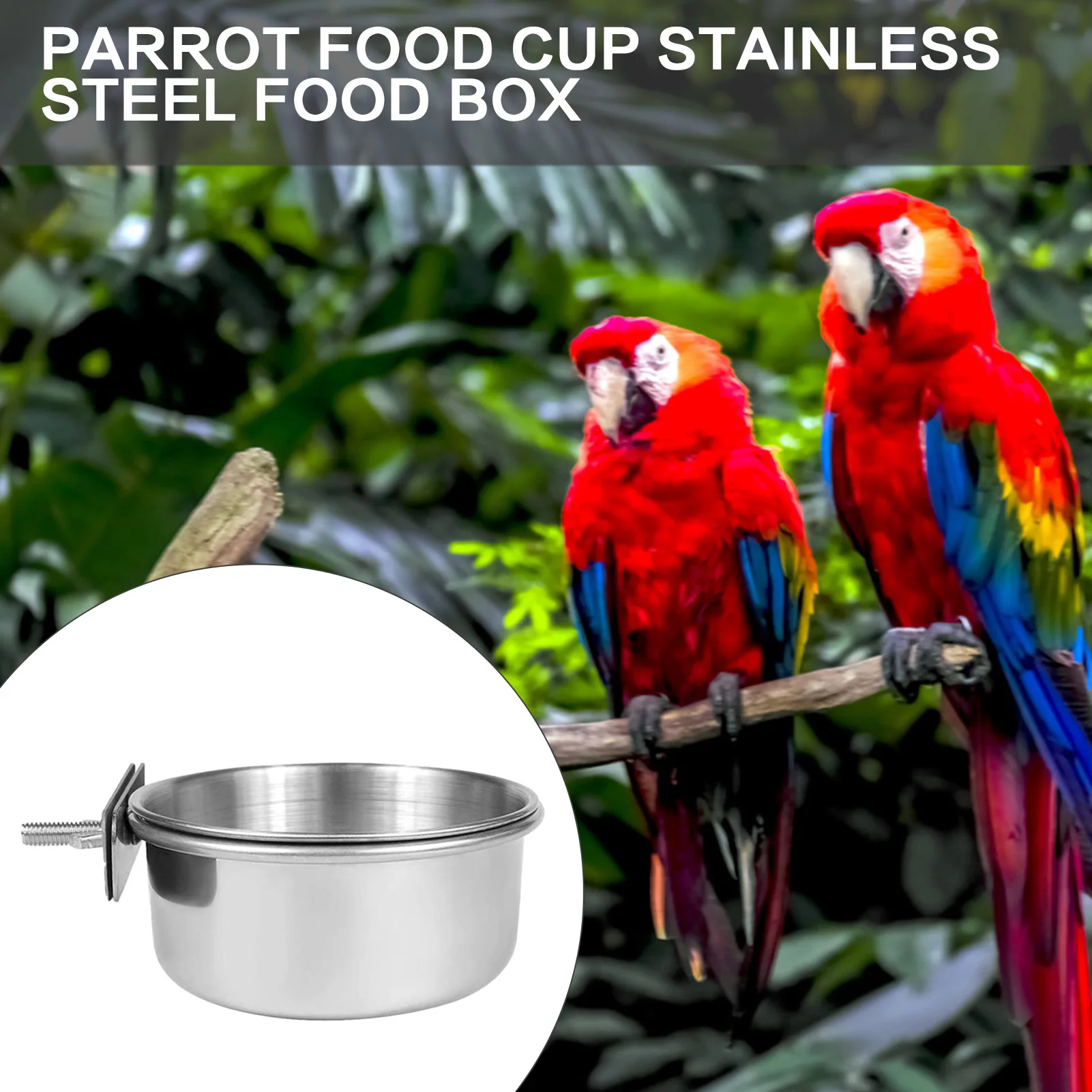 10/12/14cm Parrot Rabbit Hamster Pet Food Dish Stainless Steel Clamp-on Water Drinker Bird Feeder Feeding Bowl Hanging Bowl view 3