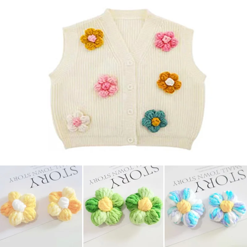 10pcs Hand-knitted Flower Applique Sew On Patches Floral Applique Decor For Clothing Shoes Hats Accessory DIY Supplies