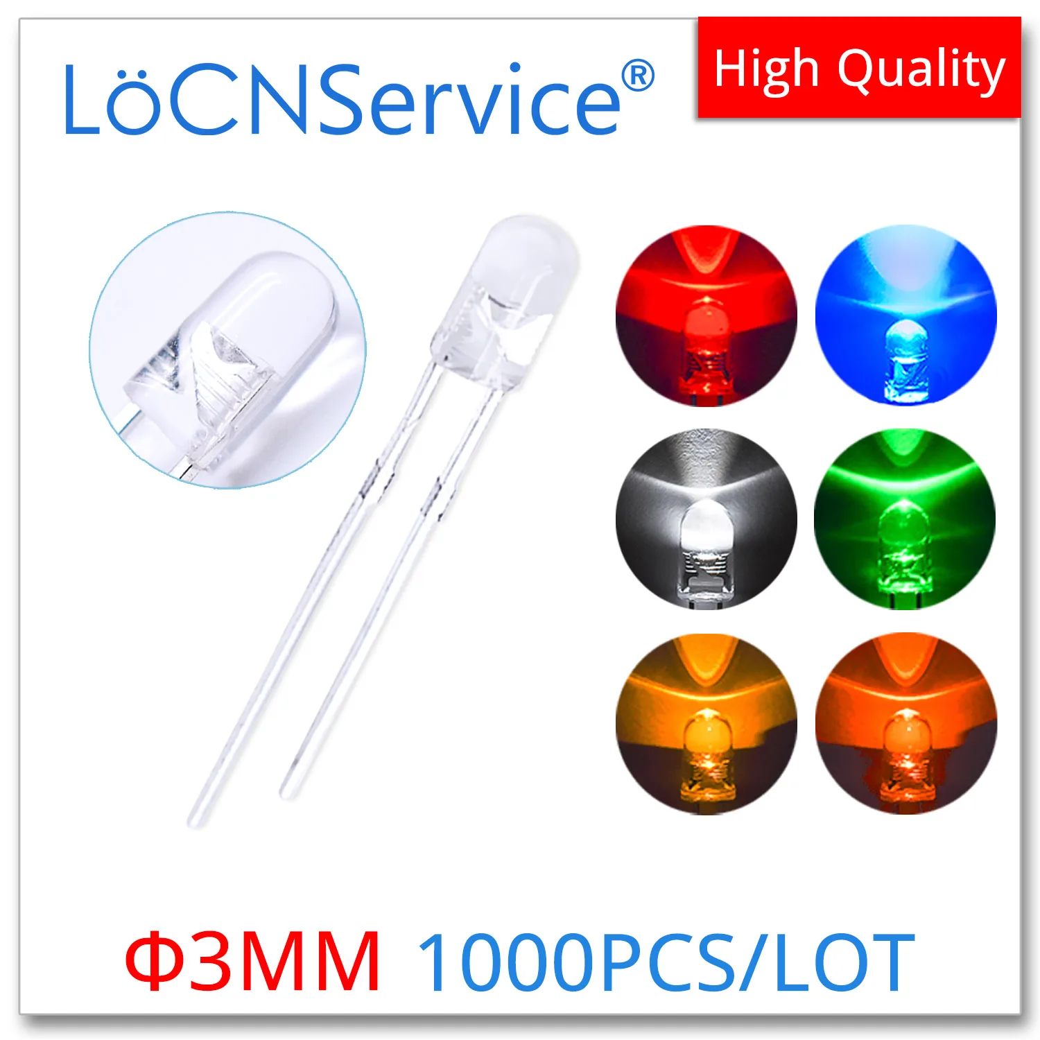 1000PCS 3mm F3 무한 빨간색 파란색 녹색 흰색 노란색 오렌지 DIP LED 투명 고품질 구슬 발광 다이오드