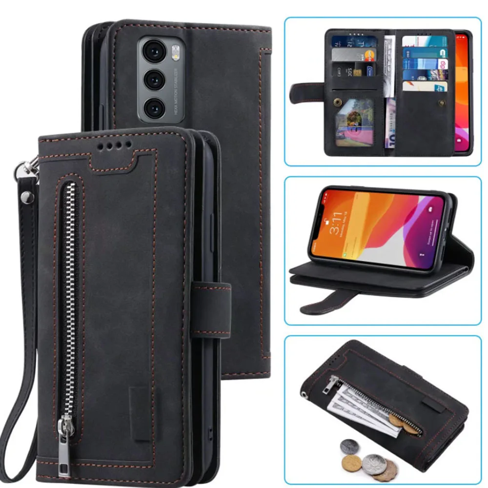 9 Cards Wallet Case For LG Wing Case Card Slot Zipper Flip Folio with Wrist Strap Carnival For LG LM-F100EMW F100EM F100VM Cover