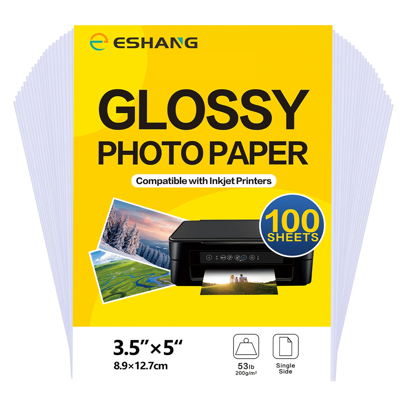 ESHANG-papel fotográfico brillante 3R, 100 hojas, 3,5x5 pulgadas, 200gsm, para impresora, papel fotográfico, papel de impresión con bolsa de Chip